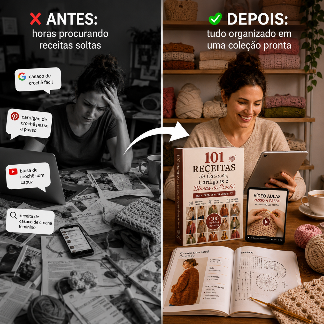 Colagem mostrando Pinterest, YouTube, Google e grupos apontando para Biblioteca 101 Receitas